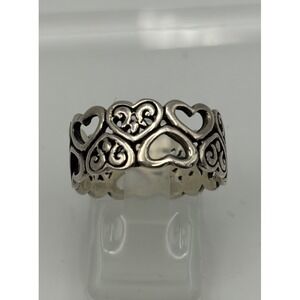Vintage Sterling Silver Ring Multi Heart Cut Out Filigree Band Size 8.5 ATI 4.6g